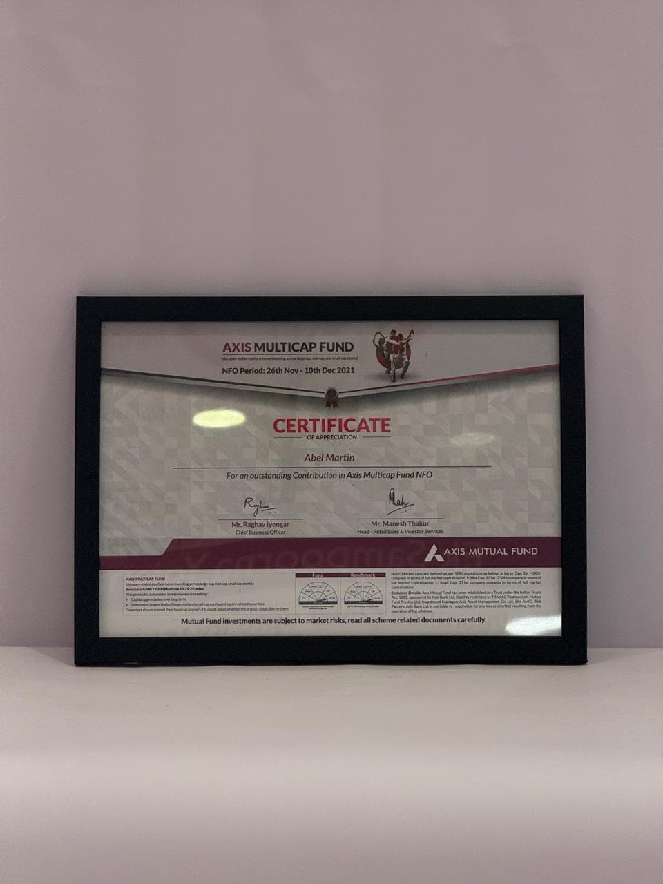 Certificate of Appreciation — Axis Multicap Fund NFO